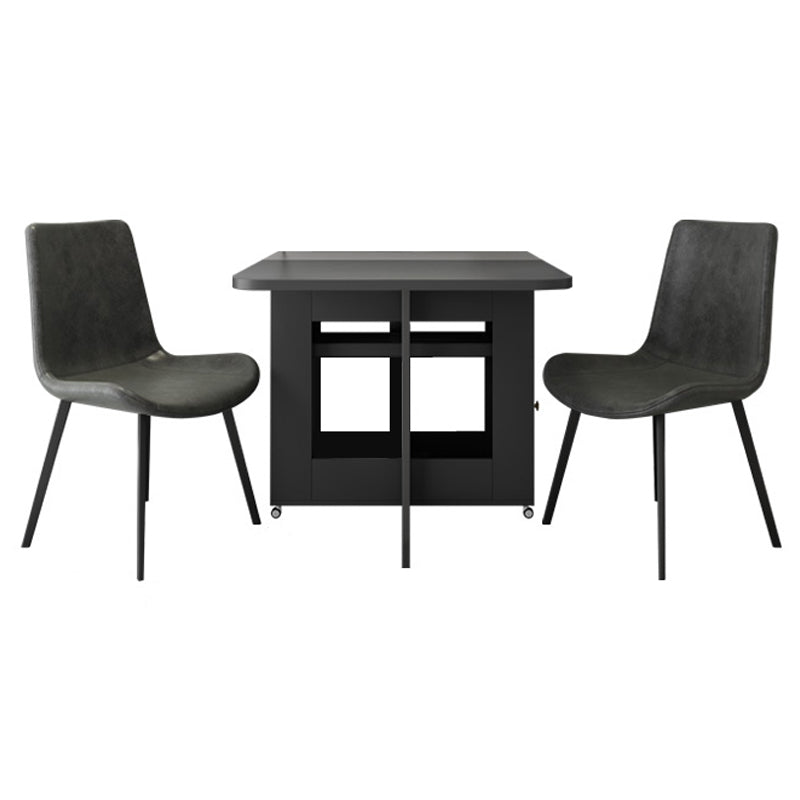 3/5/7 Pieces Modern Folding Solid Wood Multi Purpose Dining Set for Home Table & Chair(s) Gray Black 3 Piece Set Clearhalo 'Dining Room Sets' 'Dining Tables & Seating' 'dining_room_set' 'furn' 'furn_dining_room_set' 'Furniture' 'Kitchen & Dining Furniture' 7825344