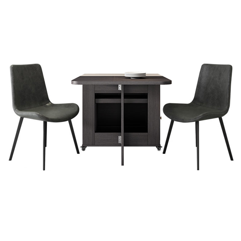 3/5/7 Pieces Modern Folding Solid Wood Multi Purpose Dining Set for Home Table & Chair(s) Khaki-Black 3 Piece Set Clearhalo 'Dining Room Sets' 'Dining Tables & Seating' 'dining_room_set' 'furn' 'furn_dining_room_set' 'Furniture' 'Kitchen & Dining Furniture' 7825347