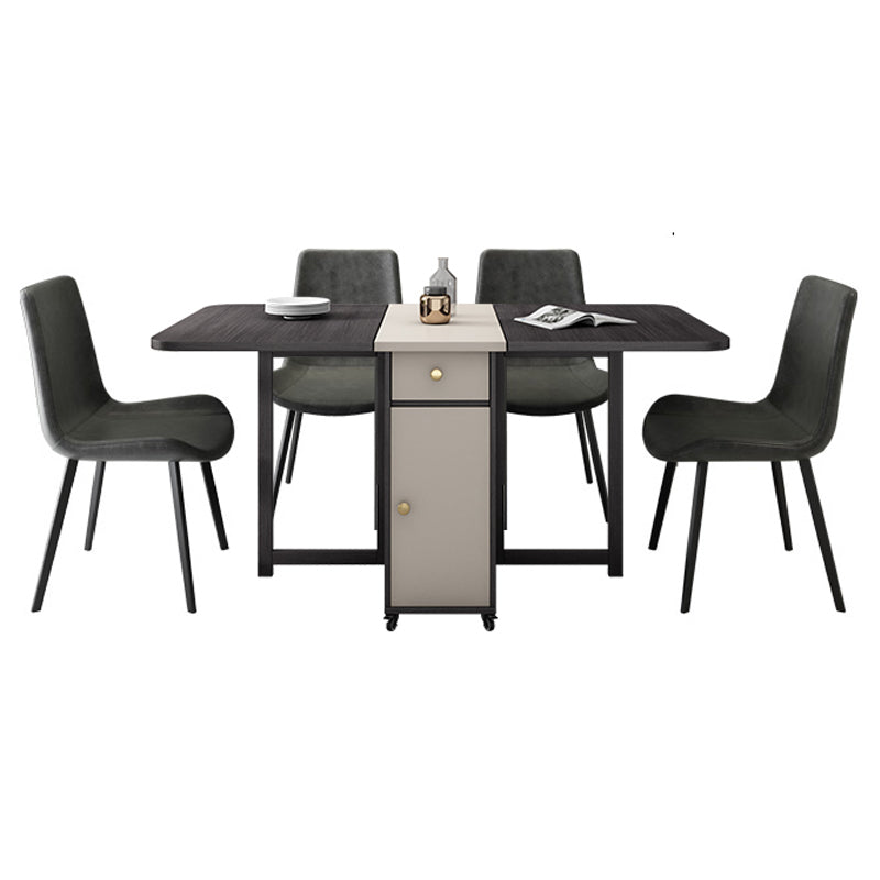 3/5/7 Pieces Modern Folding Solid Wood Multi Purpose Dining Set for Home Table & Chair(s) Khaki-Black 5 Piece Set Clearhalo 'Dining Room Sets' 'Dining Tables & Seating' 'dining_room_set' 'furn' 'furn_dining_room_set' 'Furniture' 'Kitchen & Dining Furniture' 7825348