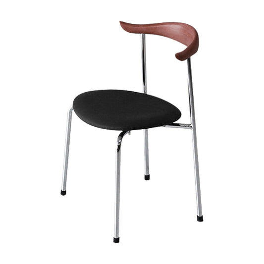 Modern Dining Room Open Back Stackable Silver Leg Dining Chair Walnut+Black 1 Piece