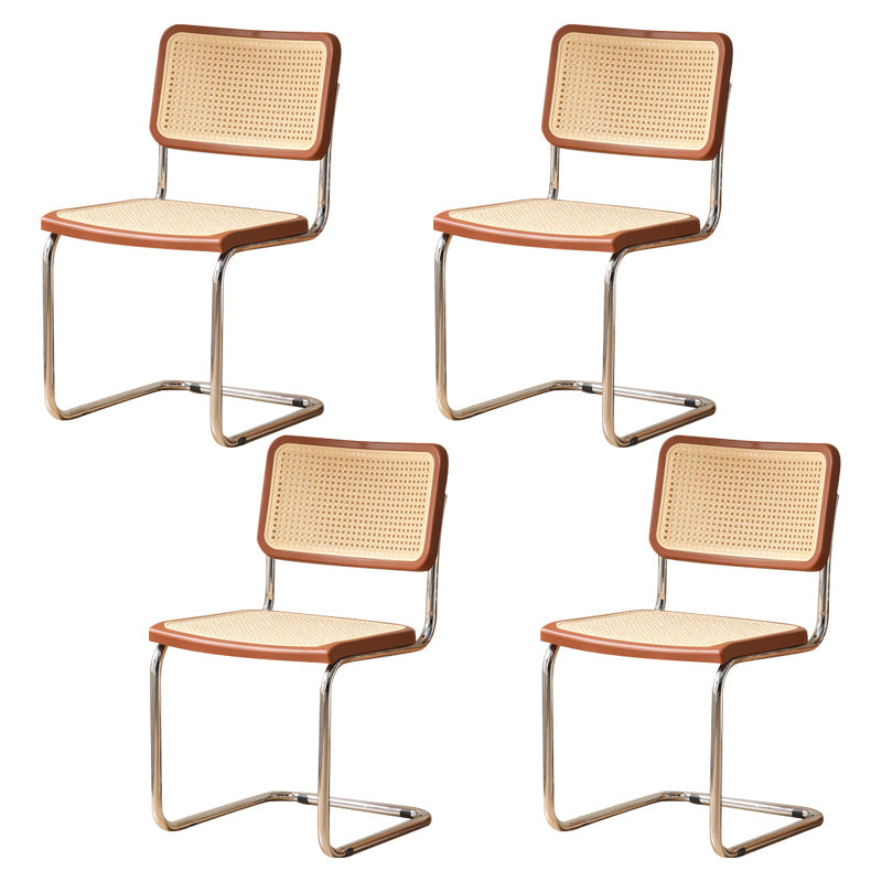 Contemporary Style Open Back Plastic Metal Base Dining Side Chair for Home Maroon 4 Piece Set Clearhalo 'Dining Chairs' 'Dining Tables & Seating' 'dining_chair' 'furn' 'furn_dining_chair' 'Furniture' 'Kitchen & Dining Furniture' 7825916