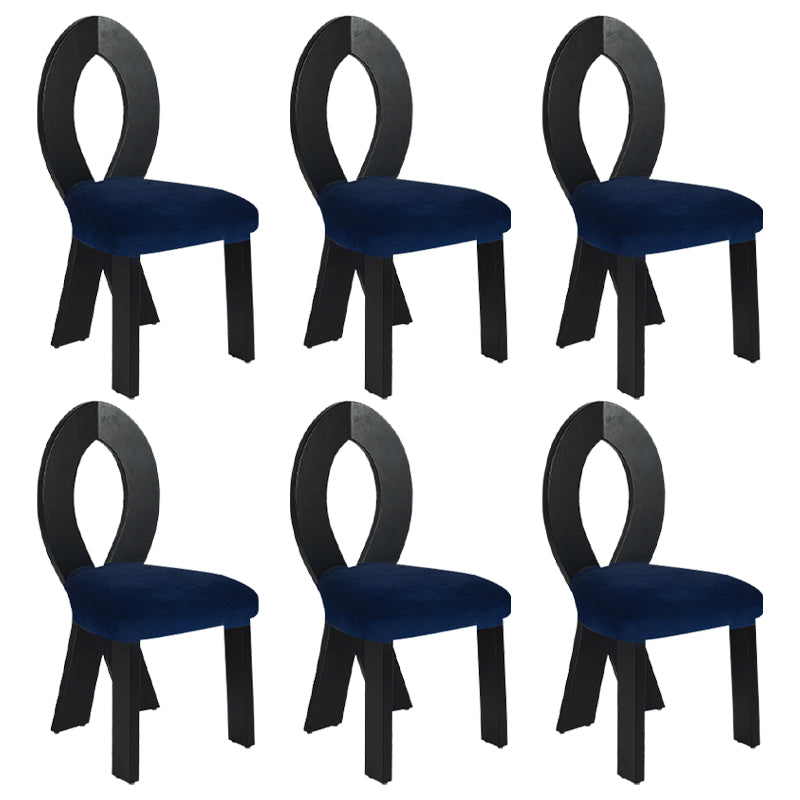 Modern Dining Room Open Back Solid Wood Upholstered Dining Chair Black-Blue 6 Piece Set Clearhalo 'Dining Chairs' 'Dining Tables & Seating' 'dining_chair' 'furn' 'furn_dining_chair' 'Furniture' 'Kitchen & Dining Furniture' 7826118