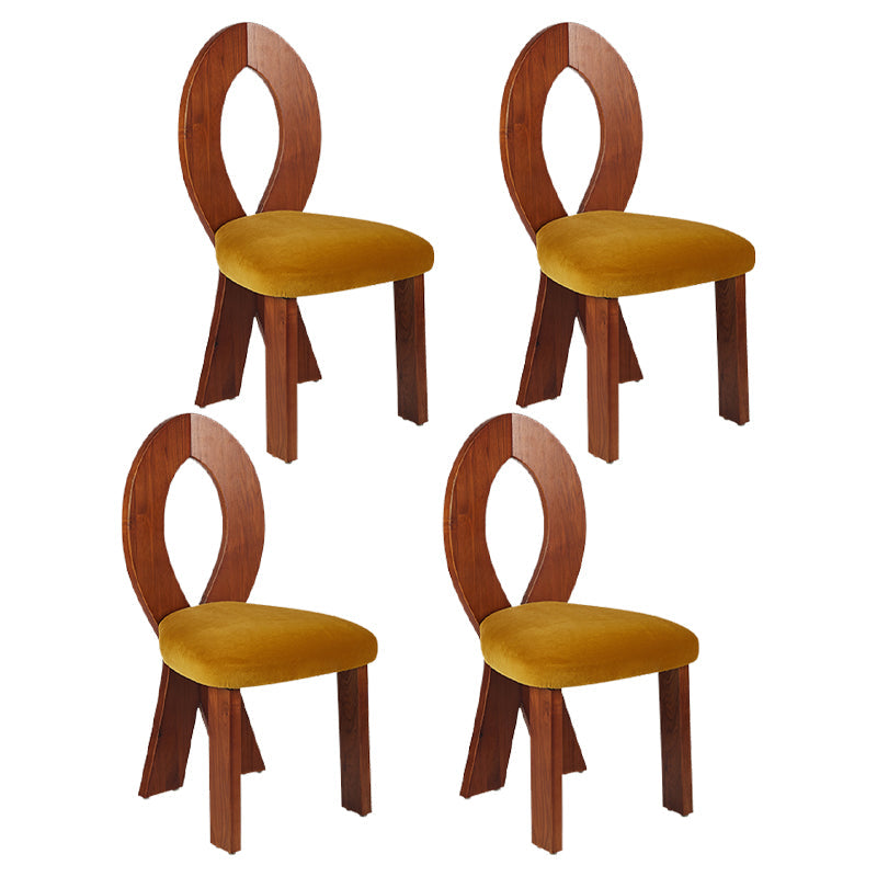 Modern Dining Room Open Back Solid Wood Upholstered Dining Chair Yellow-Brown 4 Piece Set Clearhalo 'Dining Chairs' 'Dining Tables & Seating' 'dining_chair' 'furn' 'furn_dining_chair' 'Furniture' 'Kitchen & Dining Furniture' 7826134