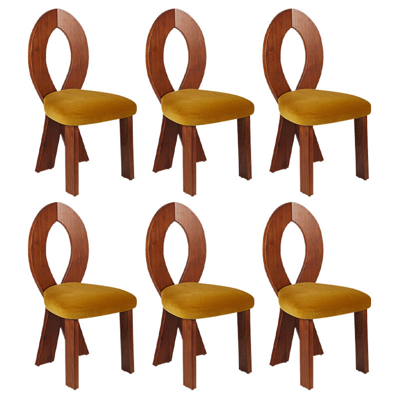 Modern Dining Room Open Back Solid Wood Upholstered Dining Chair Yellow-Brown 6 Piece Set Clearhalo 'Dining Chairs' 'Dining Tables & Seating' 'dining_chair' 'furn' 'furn_dining_chair' 'Furniture' 'Kitchen & Dining Furniture' 7826135