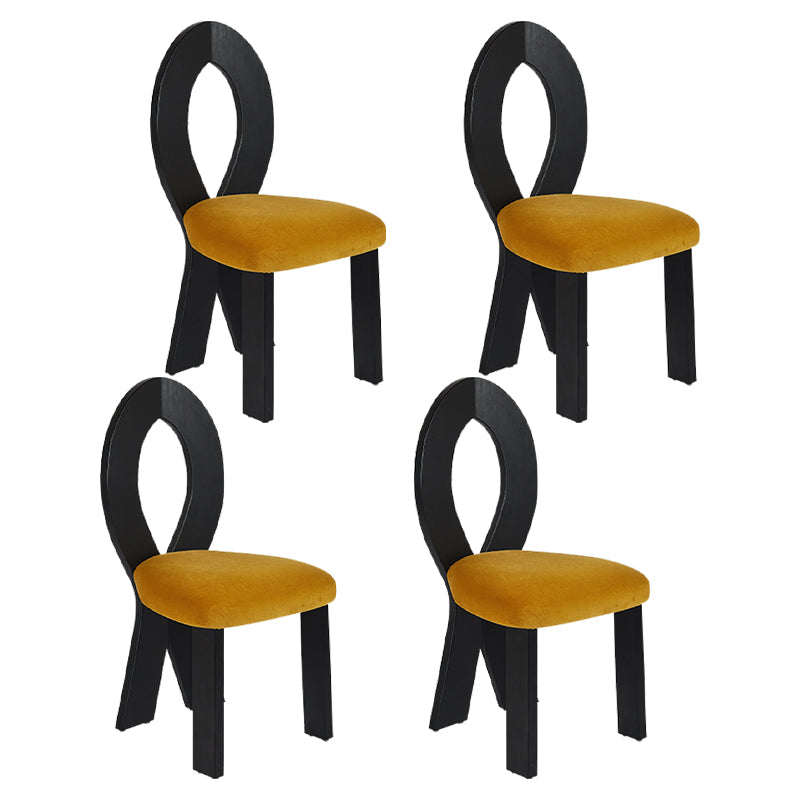 Modern Dining Room Open Back Solid Wood Upholstered Dining Chair Black and Yellow 4 Piece Set Clearhalo 'Dining Chairs' 'Dining Tables & Seating' 'dining_chair' 'furn' 'furn_dining_chair' 'Furniture' 'Kitchen & Dining Furniture' 7826164