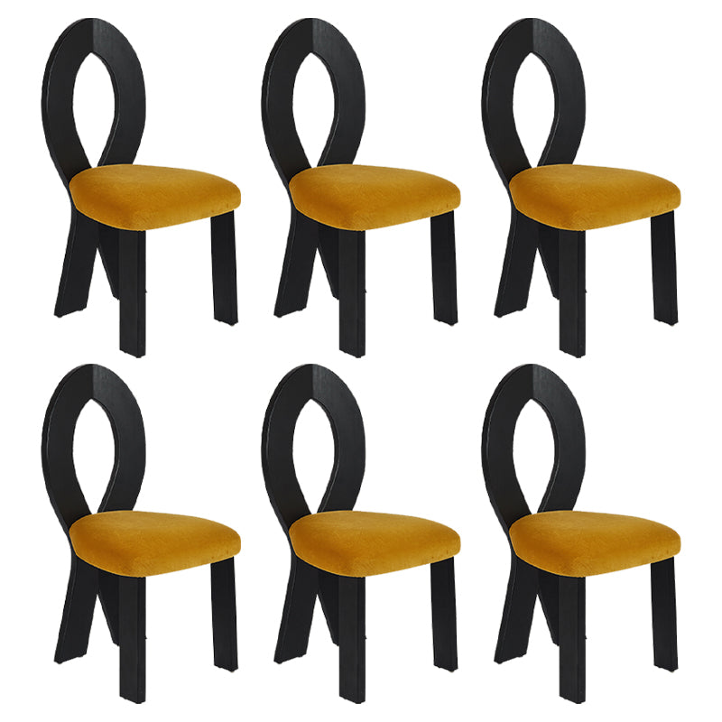 Modern Dining Room Open Back Solid Wood Upholstered Dining Chair Black and Yellow 6 Piece Set Clearhalo 'Dining Chairs' 'Dining Tables & Seating' 'dining_chair' 'furn' 'furn_dining_chair' 'Furniture' 'Kitchen & Dining Furniture' 7826165