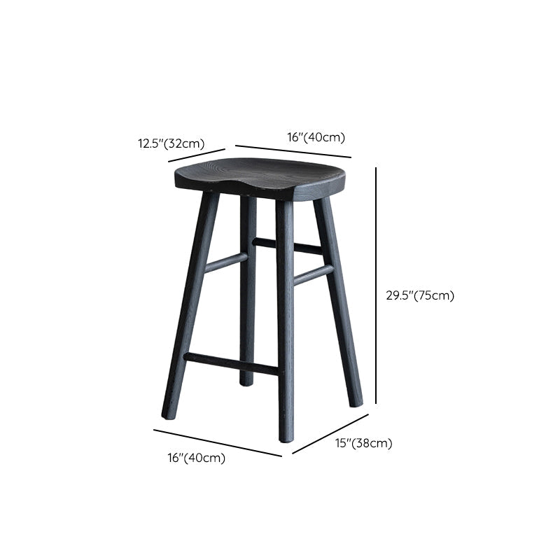 Contemporary Ash Solid Wood Backless Bar Stool with Footrest