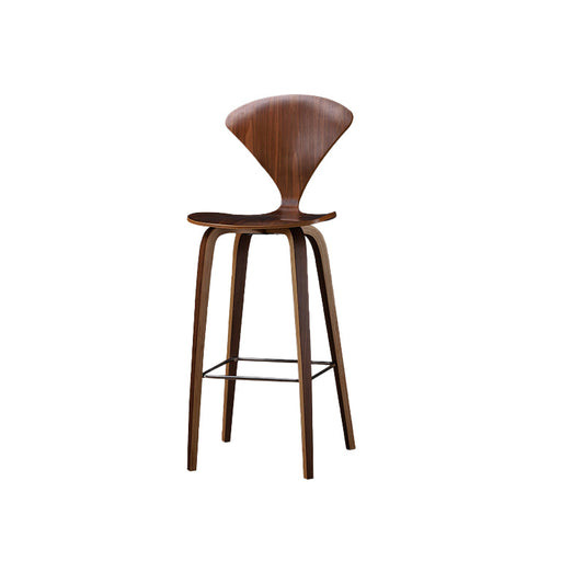 Contemporary Contoured Seat Low Back Bar Stools with Footrest Nut-Brown 1 Piece