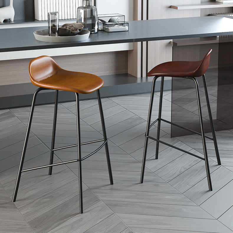 Contemporary Faux Leather Bucket Bar Stools with Black Metal Base Clearhalo 'Bar Furniture' 'Bar Stools' 'bar_stools' 'furn' 'furn_bar_stools' 'Furniture' 'Kitchen & Dining Furniture' 7826291