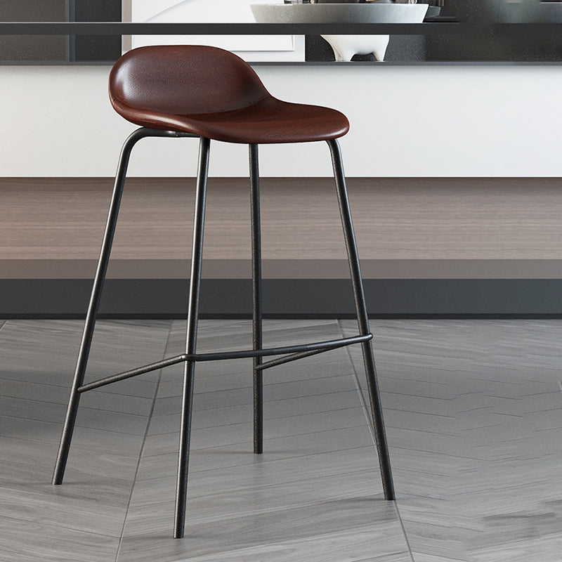 Contemporary Faux Leather Bucket Bar Stools with Black Metal Base Brown 1 Piece Clearhalo 'Bar Furniture' 'Bar Stools' 'bar_stools' 'furn' 'furn_bar_stools' 'Furniture' 'Kitchen & Dining Furniture' 7826317