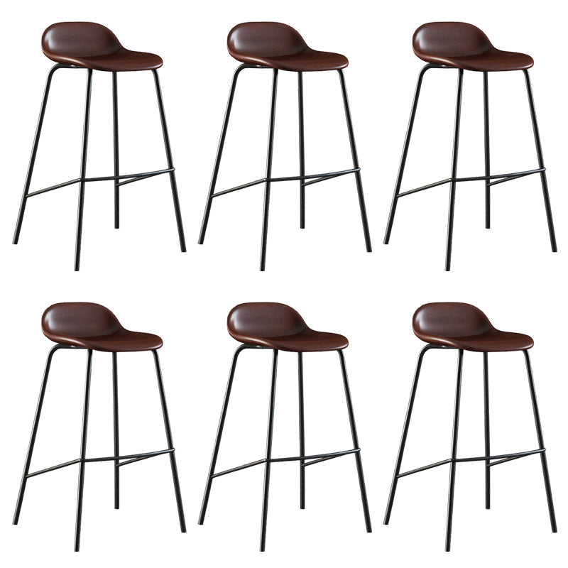Contemporary Faux Leather Bucket Bar Stools with Black Metal Base Brown 6 Piece Set Clearhalo 'Bar Furniture' 'Bar Stools' 'bar_stools' 'furn' 'furn_bar_stools' 'Furniture' 'Kitchen & Dining Furniture' 7826320