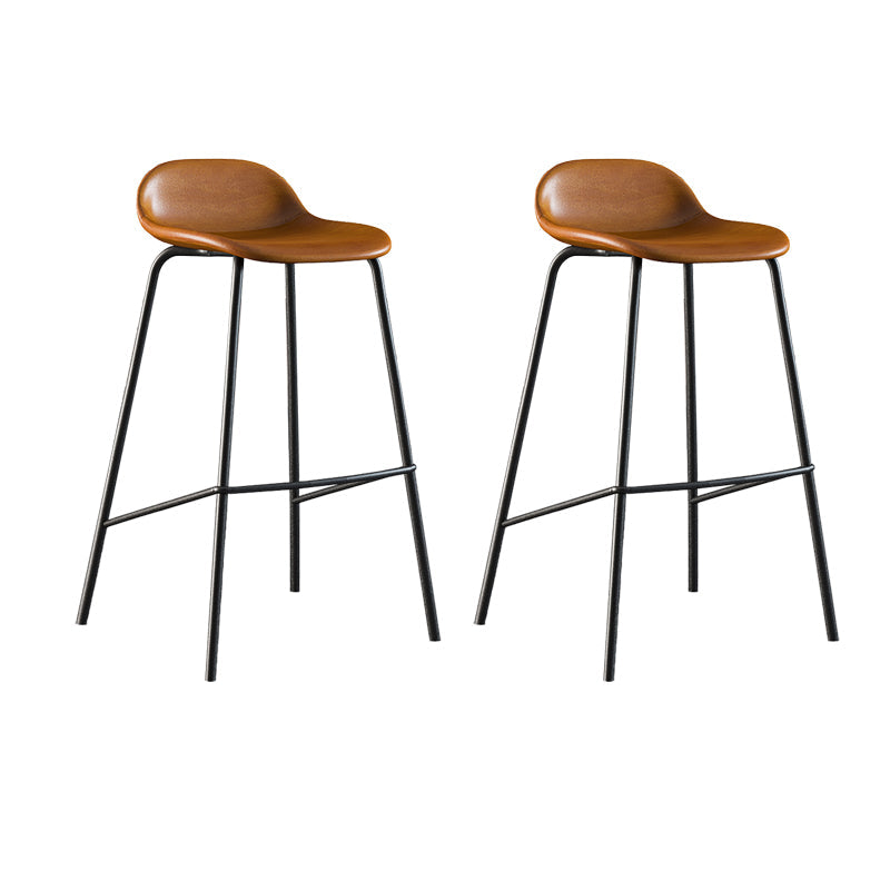 Contemporary Faux Leather Bucket Bar Stools with Black Metal Base Yellowish Brown 2 Piece Set Clearhalo 'Bar Furniture' 'Bar Stools' 'bar_stools' 'furn' 'furn_bar_stools' 'Furniture' 'Kitchen & Dining Furniture' 7826323
