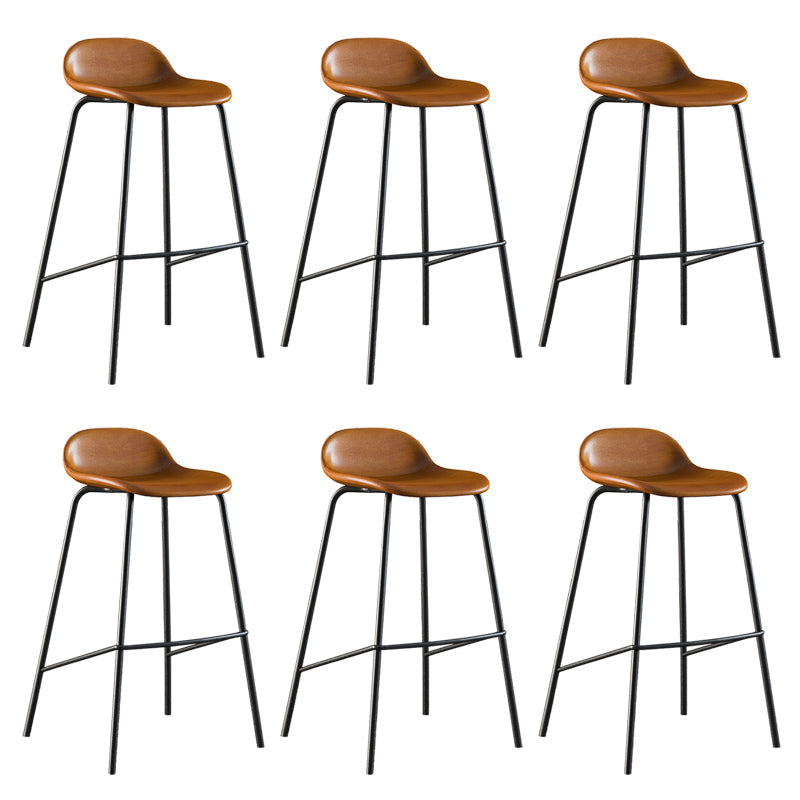 Contemporary Faux Leather Bucket Bar Stools with Black Metal Base Yellowish Brown 6 Piece Set Clearhalo 'Bar Furniture' 'Bar Stools' 'bar_stools' 'furn' 'furn_bar_stools' 'Furniture' 'Kitchen & Dining Furniture' 7826325