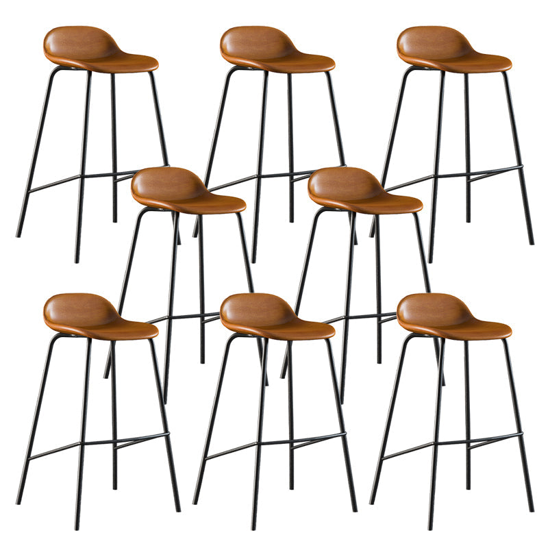 Contemporary Faux Leather Bucket Bar Stools with Black Metal Base Yellowish Brown 8 Piece Set Clearhalo 'Bar Furniture' 'Bar Stools' 'bar_stools' 'furn' 'furn_bar_stools' 'Furniture' 'Kitchen & Dining Furniture' 7826326