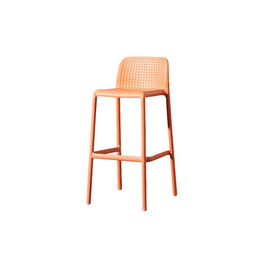 Contemporary Low Back Plastic Armless Bar Stool with Footrest Orange 1 Piece