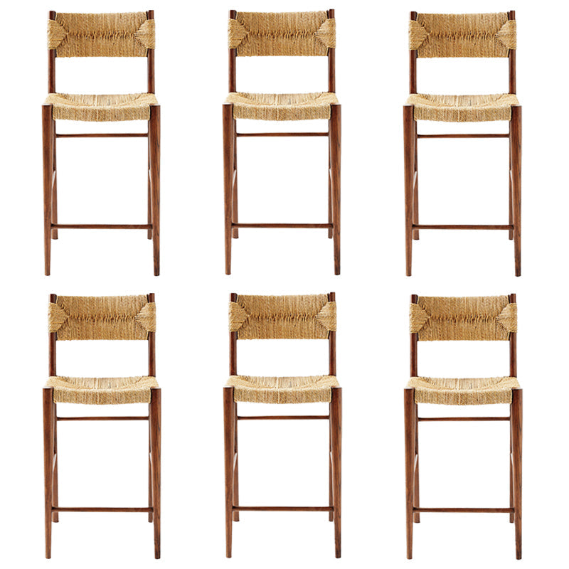 Contemporary Low Back Armless Bar Stool with Ash Solid Wood Base