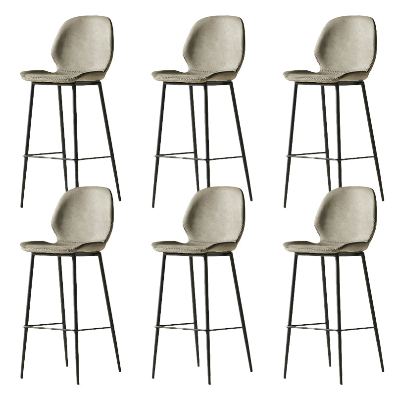 Modern Style Backrest Metal Counter Stool with Leather Cushion Light Gray 6 Piece Set Clearhalo 'Bar Furniture' 'Bar Stools' 'bar_stools' 'furn' 'furn_bar_stools' 'Furniture' 'Kitchen & Dining Furniture' 7826536