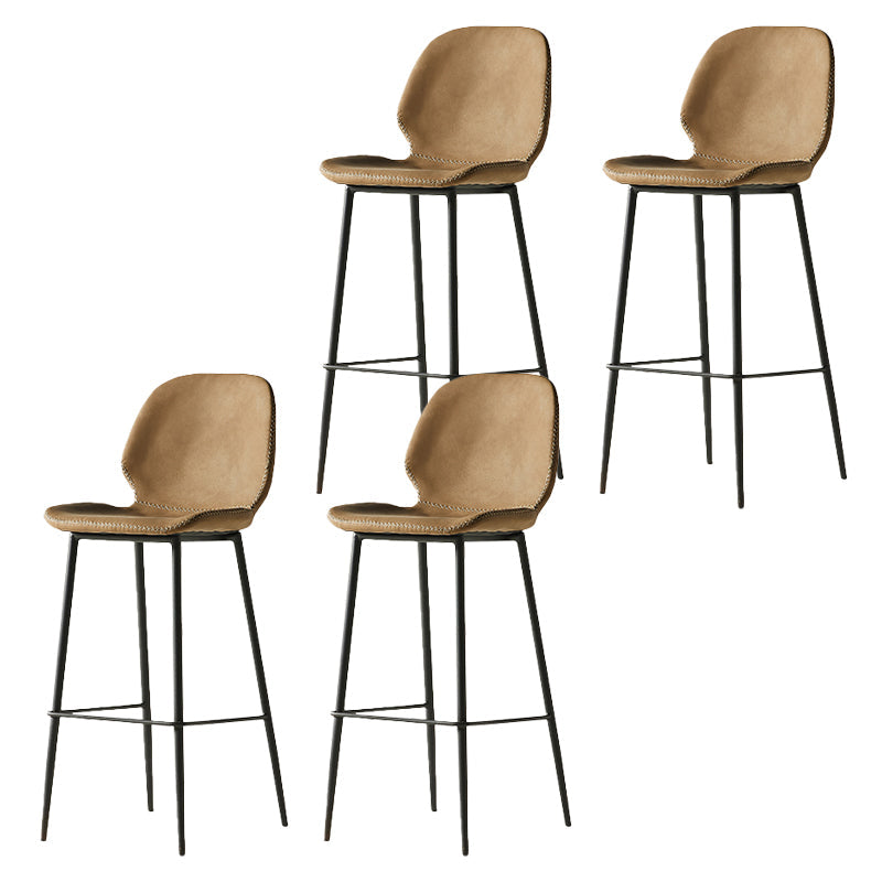 Modern Style Backrest Metal Counter Stool with Leather Cushion Brown 4 Piece Set Clearhalo 'Bar Furniture' 'Bar Stools' 'bar_stools' 'furn' 'furn_bar_stools' 'Furniture' 'Kitchen & Dining Furniture' 7826552