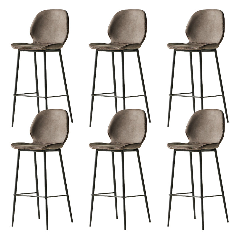 Modern Style Backrest Metal Counter Stool with Leather Cushion Dark Brown 6 Piece Set Clearhalo 'Bar Furniture' 'Bar Stools' 'bar_stools' 'furn' 'furn_bar_stools' 'Furniture' 'Kitchen & Dining Furniture' 7826558