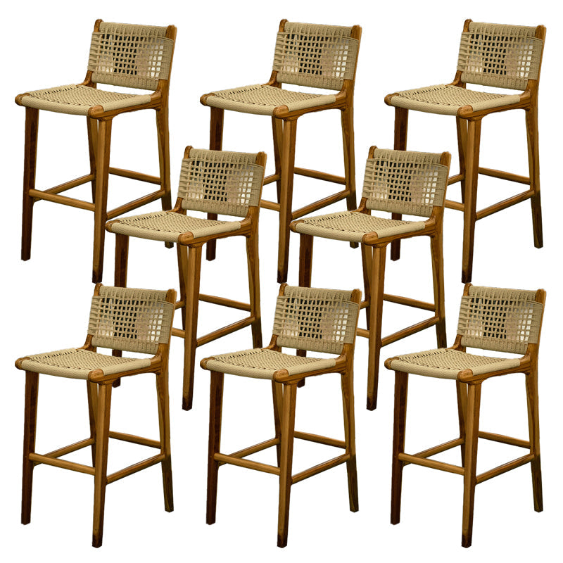Contemporary Armless Low Back Bar Stool with Solid Wood Base