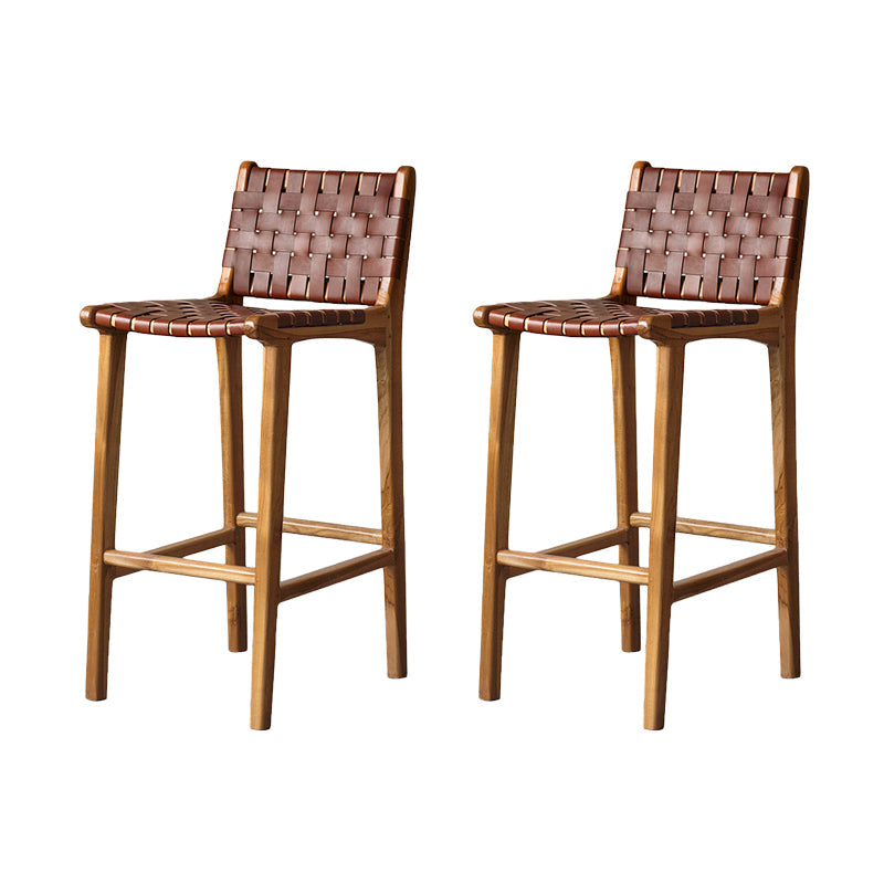 Contemporary Armless Low Back Bar Stool with Solid Wood Base