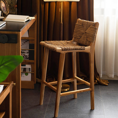 Contemporary Armless Low Back Bar Stool with Solid Wood Base