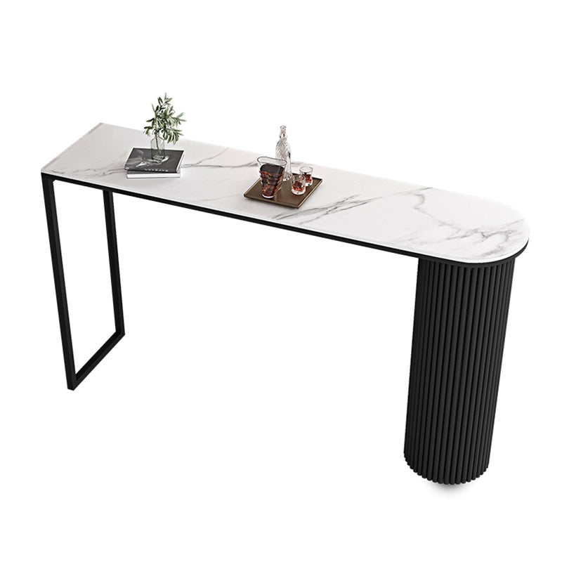 Contemporary Sintered Stone Top Counter High Table with Double Pedestal Black White Without Chairs Clearhalo 'Bar Furniture' 'Bar Tables' 'bar_tables' 'furn' 'furn_bar_tables' 'Furniture' 'Kitchen & Dining Furniture' 7826874
