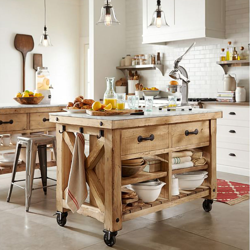 Modern Rectangle Kitchen Cart with Pine Wood Base and 2 Drawers Clearhalo 'furn' 'furn_kitchen_islands_carts' 'Furniture' 'Kitchen & Dining Furniture' 'Kitchen Islands & Carts' 'kitchen_islands_carts' 7827006
