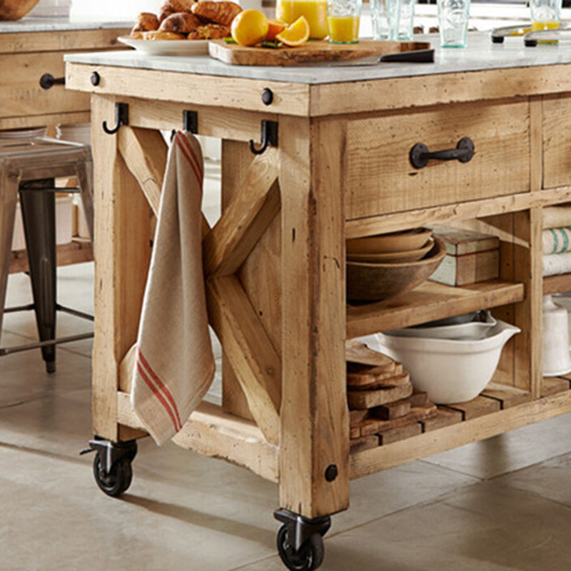 Modern Rectangle Kitchen Cart with Pine Wood Base and 2 Drawers Clearhalo 'furn' 'furn_kitchen_islands_carts' 'Furniture' 'Kitchen & Dining Furniture' 'Kitchen Islands & Carts' 'kitchen_islands_carts' 7827008