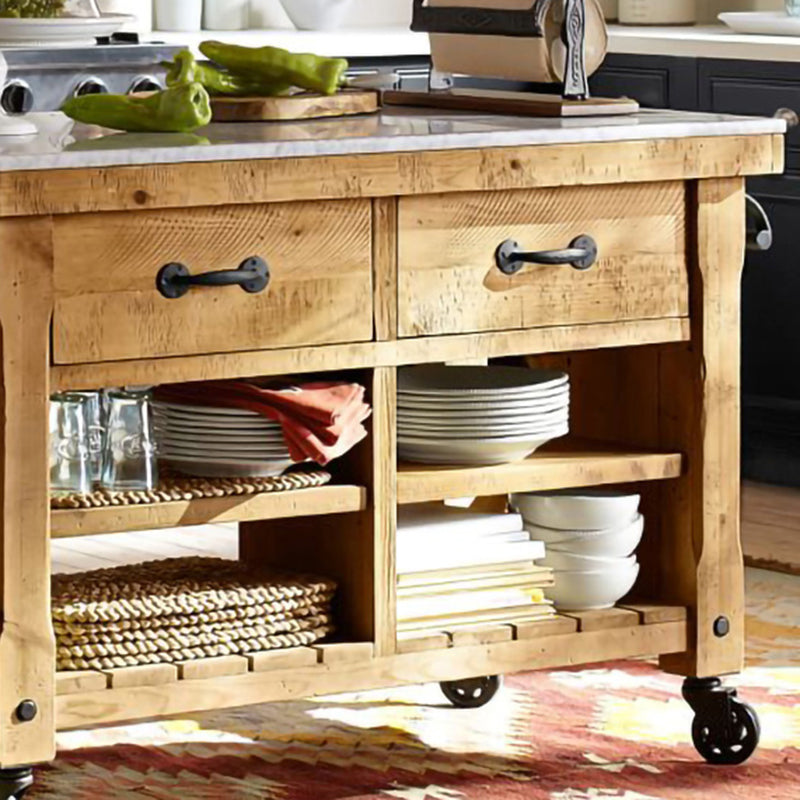 Modern Rectangle Kitchen Cart with Pine Wood Base and 2 Drawers Clearhalo 'furn' 'furn_kitchen_islands_carts' 'Furniture' 'Kitchen & Dining Furniture' 'Kitchen Islands & Carts' 'kitchen_islands_carts' 7827009