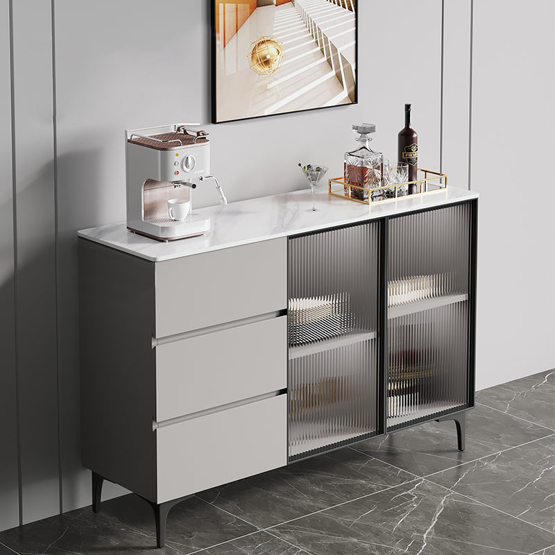 35.4 "Puertas de vidrio altas Comedor Buffet Buffet Gris aparador con cajones y almacenamiento