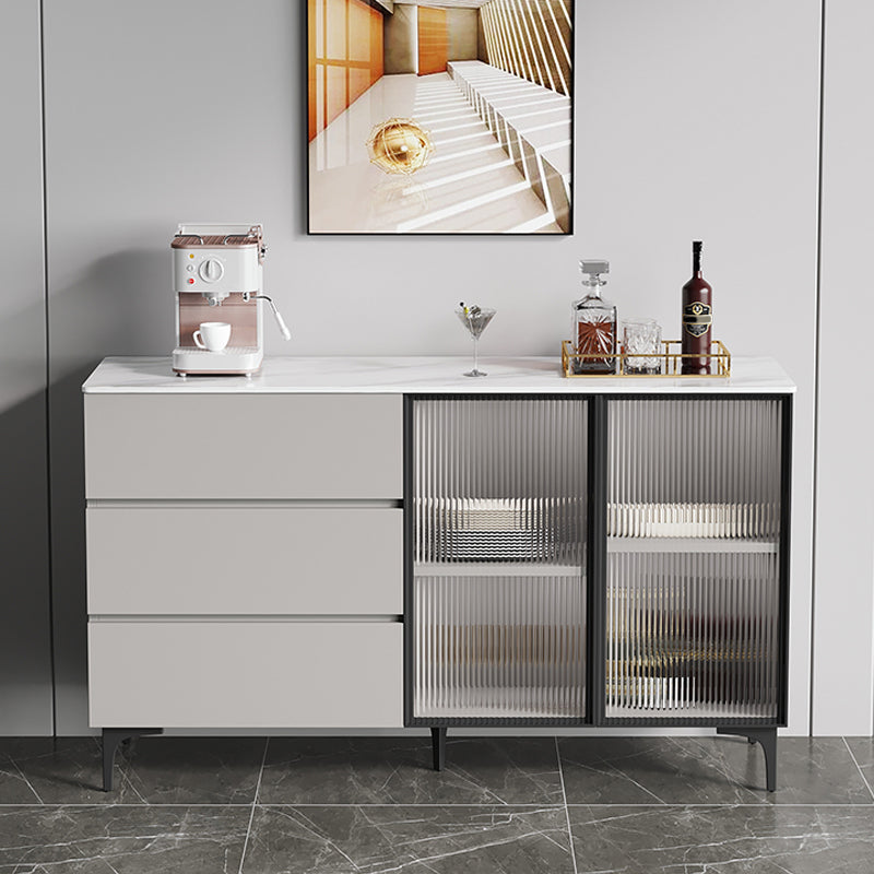 35.4 "Puertas de vidrio altas Comedor Buffet Buffet Gris aparador con cajones y almacenamiento