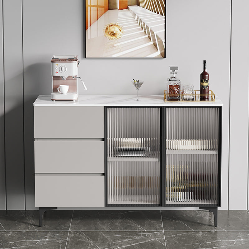 35.4 "Puertas de vidrio altas Comedor Buffet Buffet Gris aparador con cajones y almacenamiento