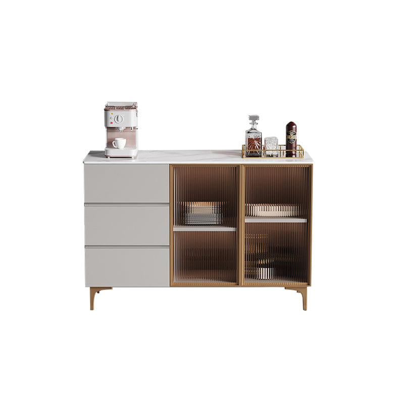 35.4 "Puertas de vidrio altas Comedor Buffet Buffet Gris aparador con cajones y almacenamiento