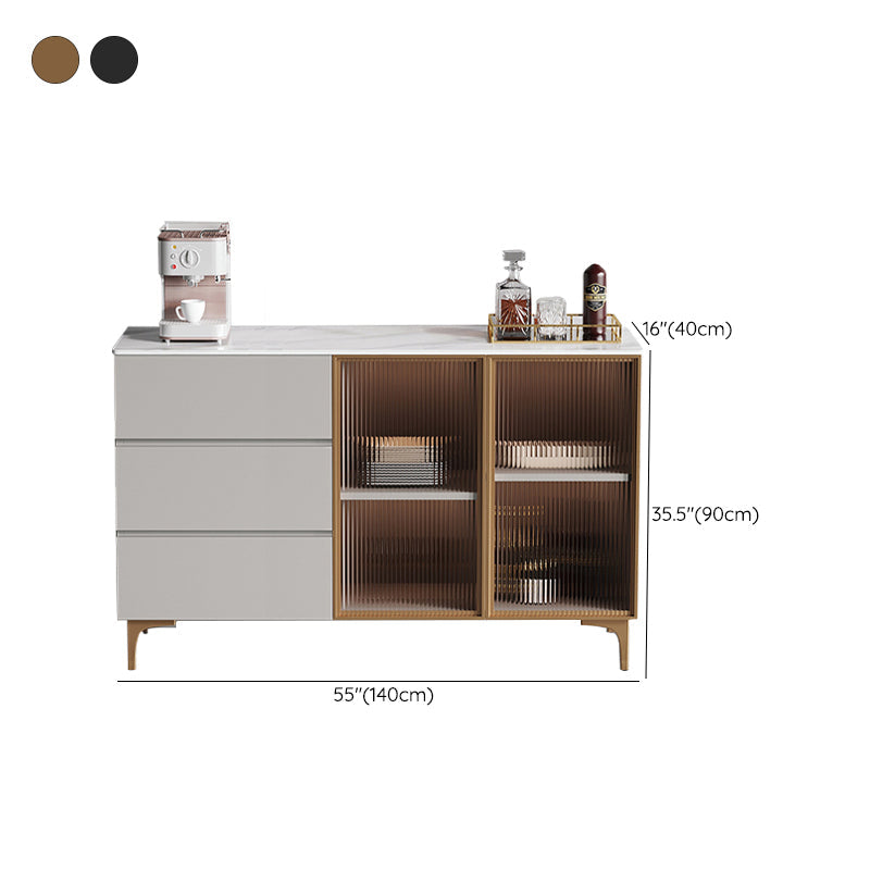 35.4 "Puertas de vidrio altas Comedor Buffet Buffet Gris aparador con cajones y almacenamiento