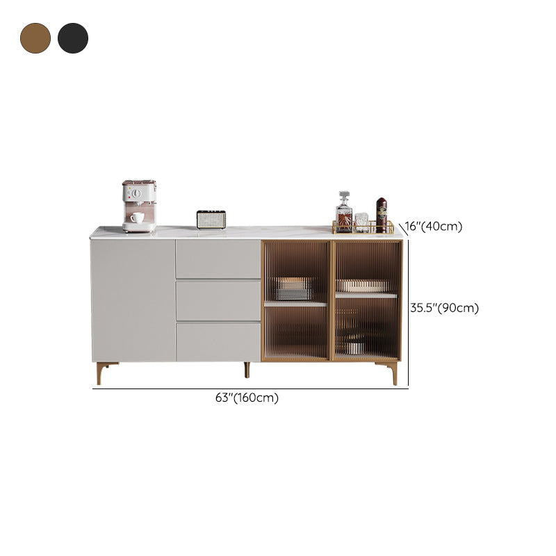 35.4 "Puertas de vidrio altas Comedor Buffet Buffet Gris aparador con cajones y almacenamiento