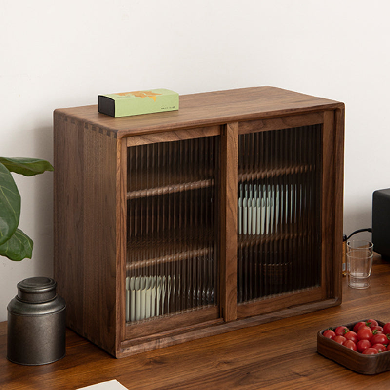 Puerta de vidrio marrón contemporáneo Mesa de buffet de madera maciza para sala de estar