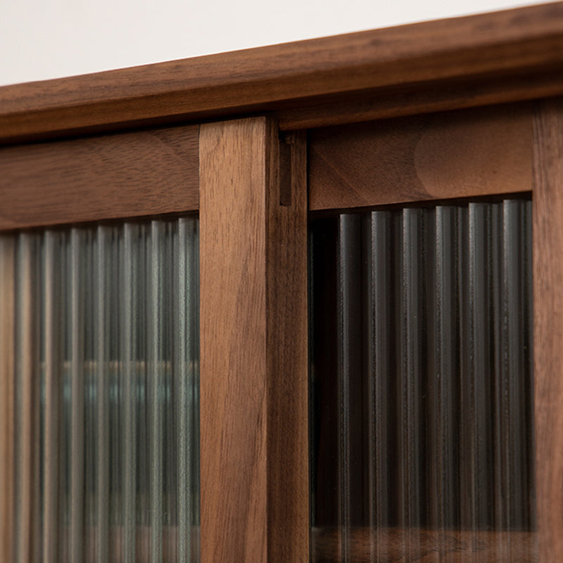 Puerta de vidrio marrón contemporáneo Mesa de buffet de madera maciza para sala de estar