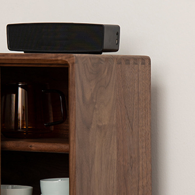 Puerta de vidrio marrón contemporáneo Mesa de buffet de madera maciza para sala de estar