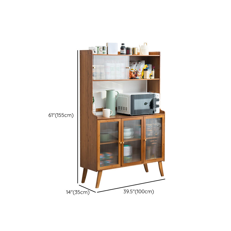 Mesa de vidrio de gabinete de aparador de bambú marrón contemporáneo