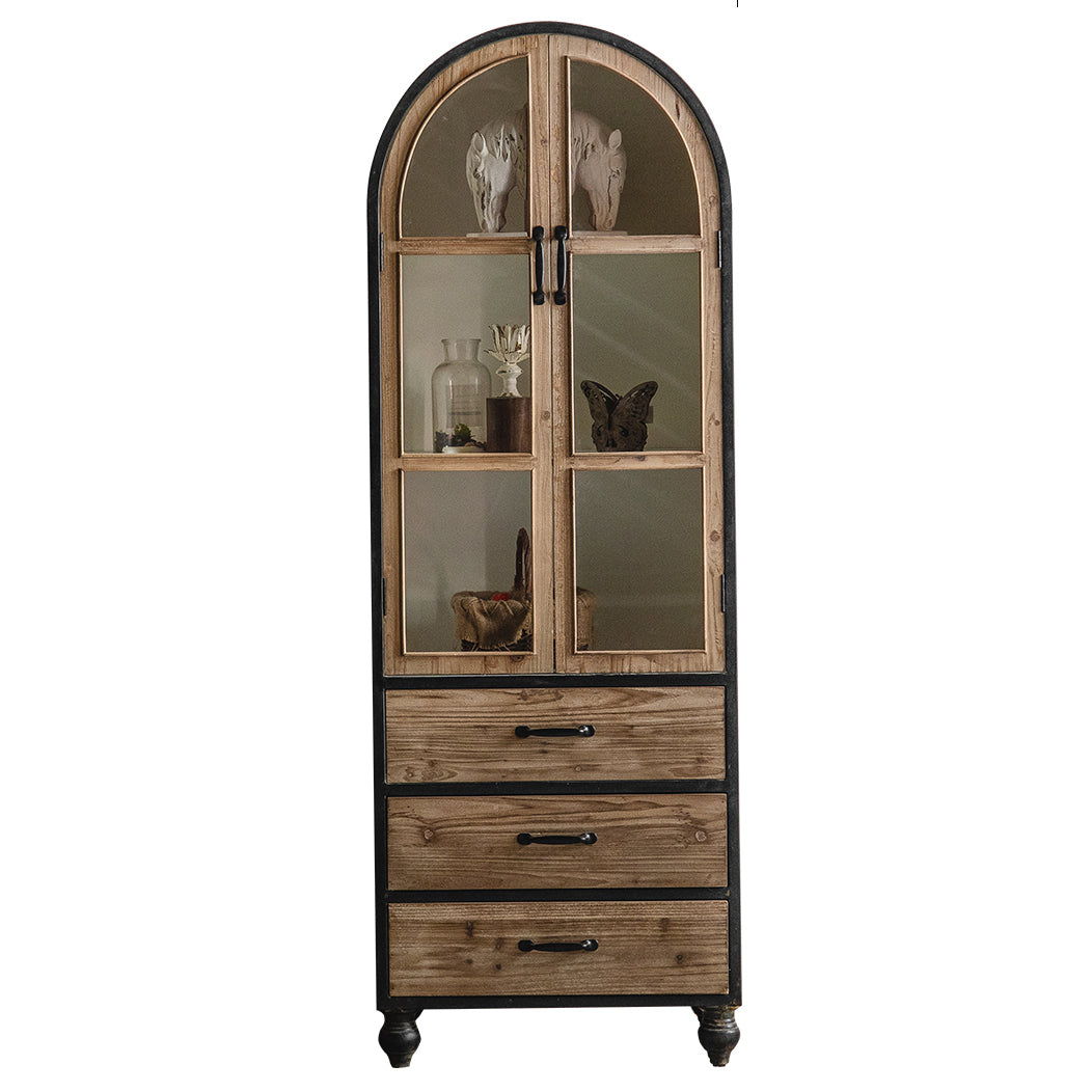 Traditional Solid Wood Display Stand Glass Doors Storage Cabinet for Living Room 23.6"L x 15.7"W x 68.3"H Black-Brown Clearhalo 'Display & China Cabinets' 'display_china_cabinets' 'furn' 'furn_display_china_cabinets' 'Furniture' 'Kitchen & Dining Furniture' 7827221