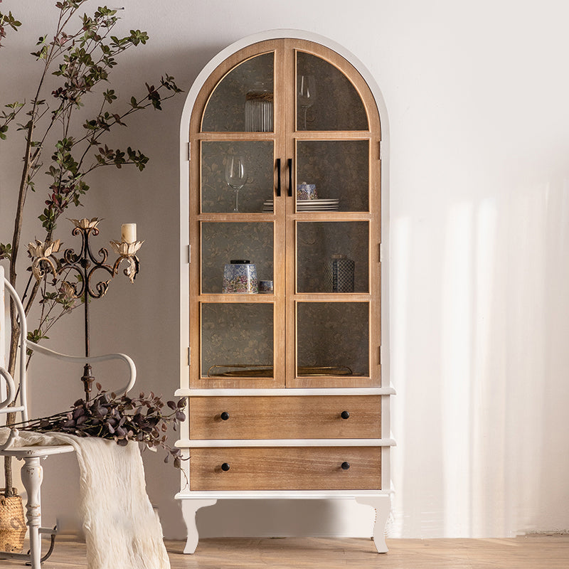 Traditional Solid Wood Display Stand Glass Doors Storage Cabinet for Living Room 29.1"L x 14.2"W x 69.1"H White Clearhalo 'Display & China Cabinets' 'display_china_cabinets' 'furn' 'furn_display_china_cabinets' 'Furniture' 'Kitchen & Dining Furniture' 7827223