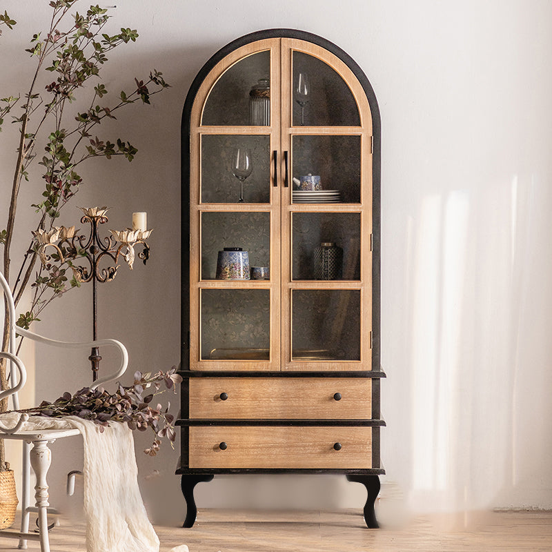 Traditional Solid Wood Display Stand Glass Doors Storage Cabinet for Living Room 29.1"L x 14.2"W x 69.1"H Black-Brown Clearhalo 'Display & China Cabinets' 'display_china_cabinets' 'furn' 'furn_display_china_cabinets' 'Furniture' 'Kitchen & Dining Furniture' 7827225
