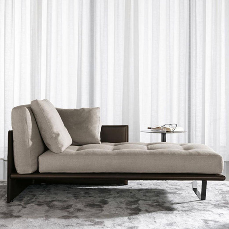 Wood and Leather Frame Cushioned Chaise Lounge Couch - 66.9" W Cotton Blend Left-Arm Chaise Clearhalo 'Chairs & Seating' 'Chaise Lounge' 'chaise_lounge' 'furn' 'furn_chaise_lounge' 'Furniture' 'Living Room Furniture' 7829320