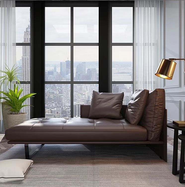 Wood and Leather Frame Cushioned Chaise Lounge Couch - 66.9" W Left-Arm Chaise Clearhalo 'Chairs & Seating' 'Chaise Lounge' 'chaise_lounge' 'furn' 'furn_chaise_lounge' 'Furniture' 'Living Room Furniture' 7829324