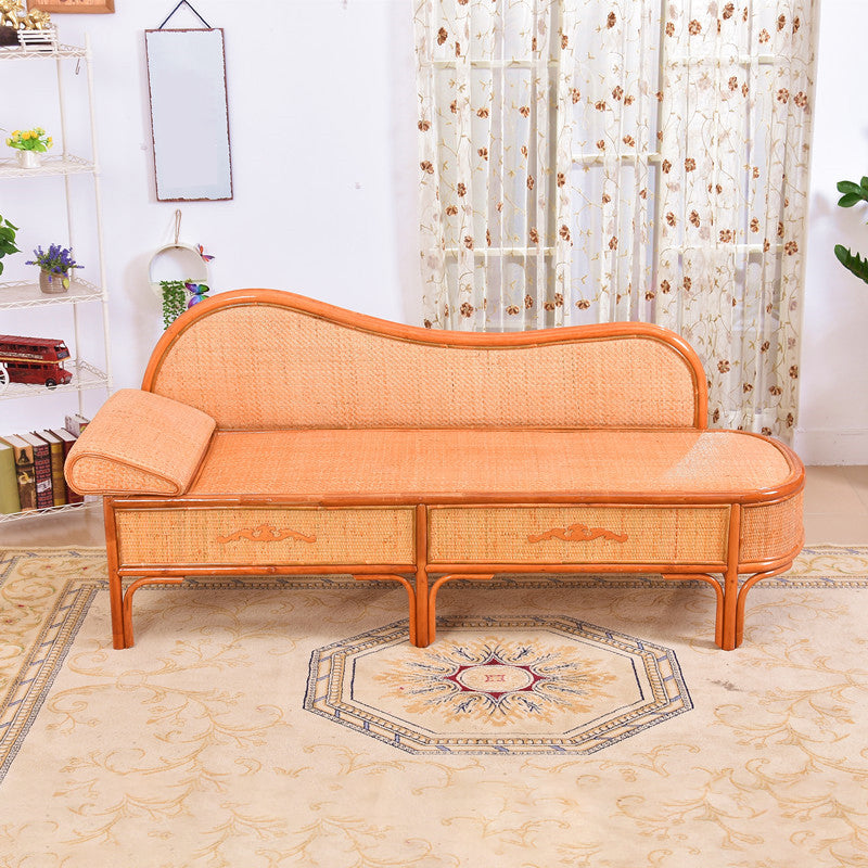 33" H Rattan Accent Chaise Lounge Chair/TV Chair with Pillow Right-Arm Chaise Wood Varnish Clearhalo 'Chairs & Seating' 'Chaise Lounge' 'chaise_lounge' 'furn' 'furn_chaise_lounge' 'Furniture' 'Living Room Furniture' 7829343