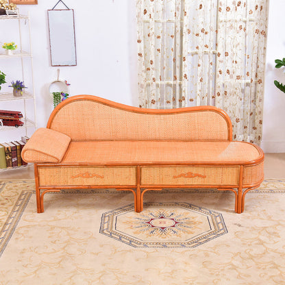 33" H Rattan Accent Chaise Lounge Chair/TV Chair with Pillow Right-Arm Chaise Wood Varnish Clearhalo 'Chairs & Seating' 'Chaise Lounge' 'chaise_lounge' 'furn' 'furn_chaise_lounge' 'Furniture' 'Living Room Furniture' 7829343