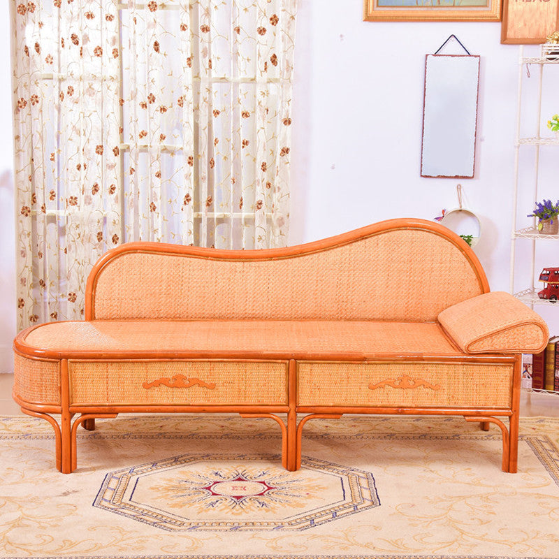 33" H Rattan Accent Chaise Lounge Chair/TV Chair with Pillow Left-Arm Chaise Wood Varnish Clearhalo 'Chairs & Seating' 'Chaise Lounge' 'chaise_lounge' 'furn' 'furn_chaise_lounge' 'Furniture' 'Living Room Furniture' 7829345