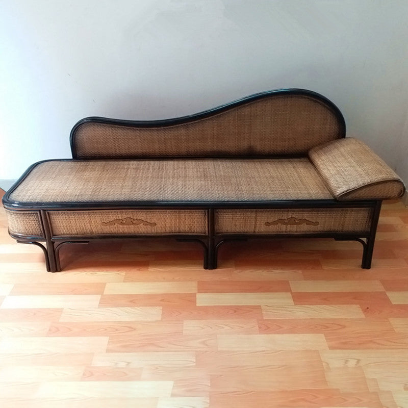 33" H Rattan Accent Chaise Lounge Chair/TV Chair with Pillow 75"L x 28"W x 33"H Left-Arm Chaise Walnut Clearhalo 'Chairs & Seating' 'Chaise Lounge' 'chaise_lounge' 'furn' 'furn_chaise_lounge' 'Furniture' 'Living Room Furniture' 7829349