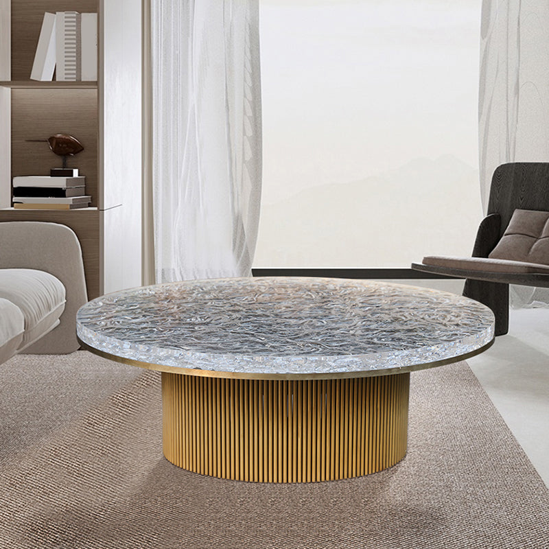 Clear Glam Metal Single Round Pedestal Coffee Cocktail Table